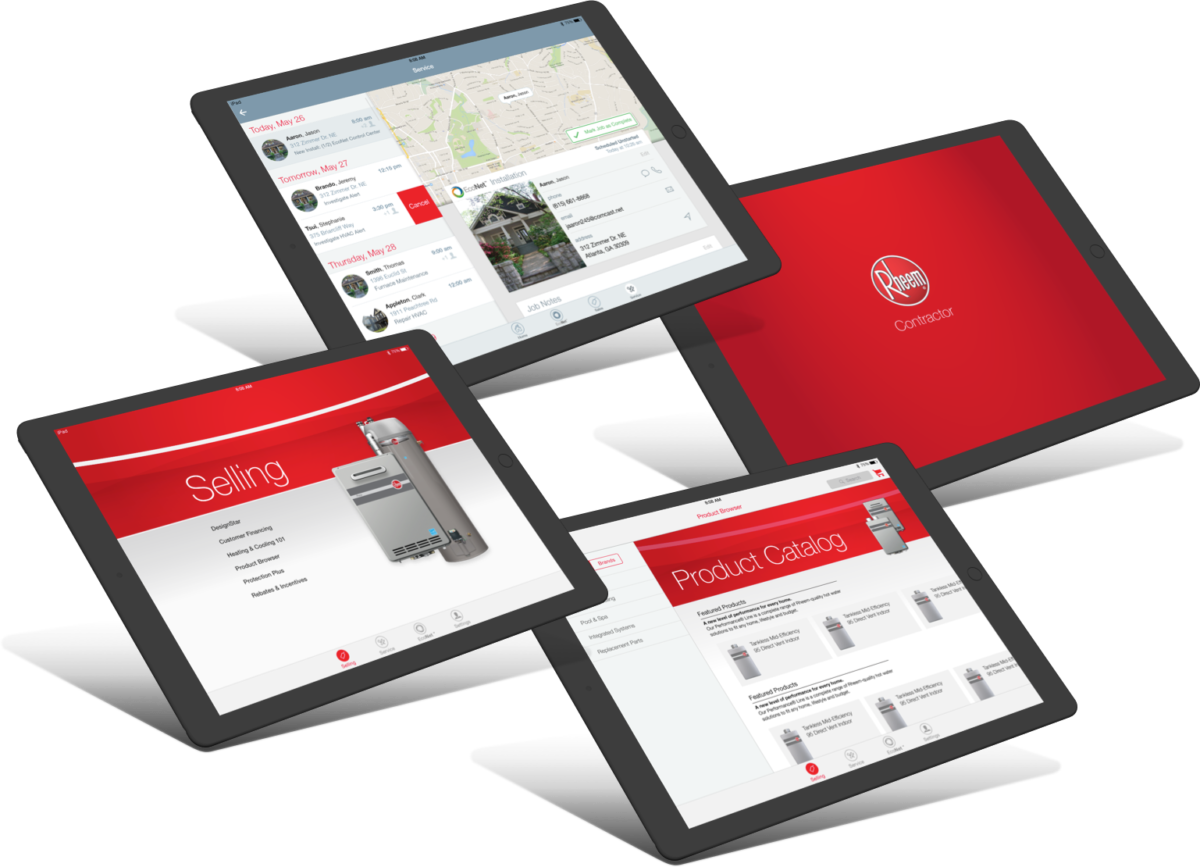 4 different screen mockups for the rheem application
