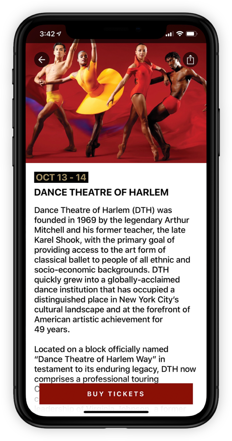 detailed mockup of a screen for the fox theatre app